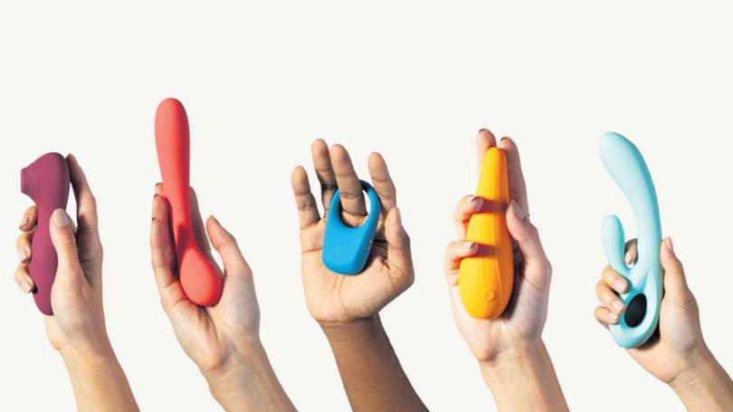 Prudes or Ignorant. Five hands with each holding a different sex toy.